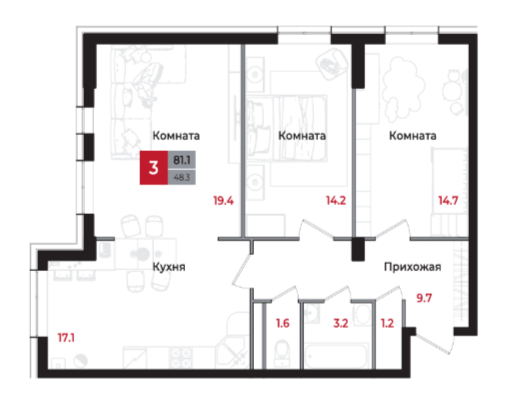 Планировка 3-комнатной квартиры